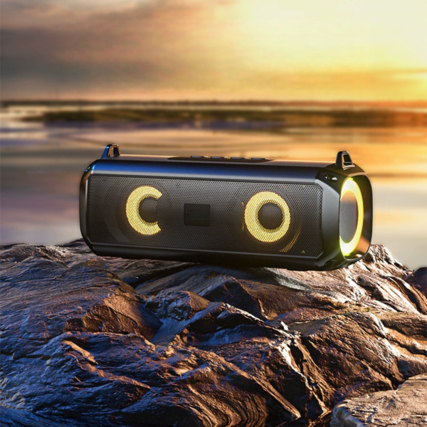 Portable party speaker with ambient lighting effects
